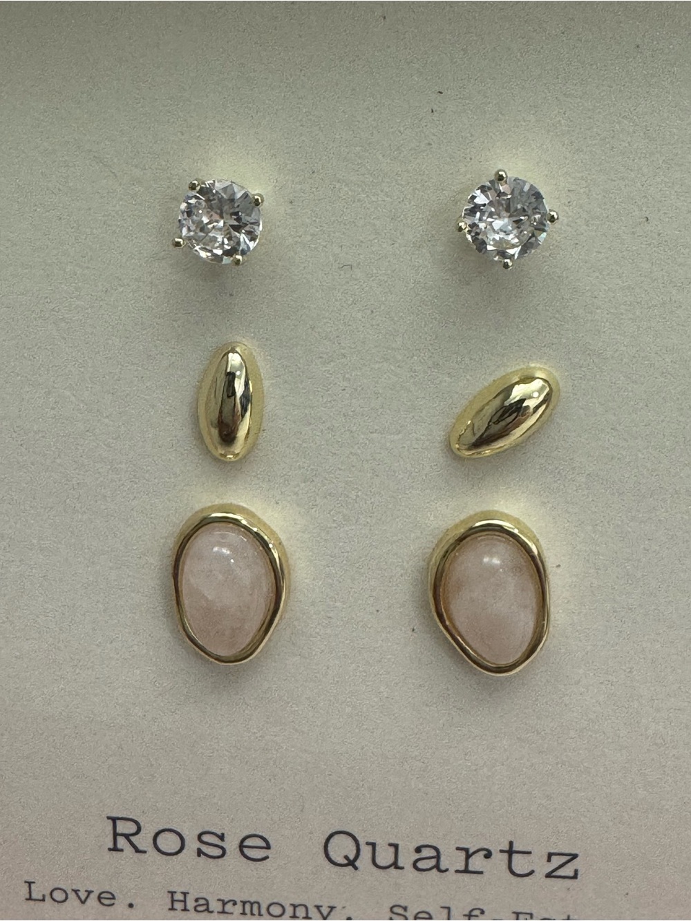 a new day 14k Gold Dipped Rose Quartz Stud Earrings. New in Box.